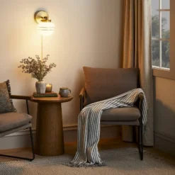 Milk Glass Striped Wall Sconce Brass Finish - Hearth & Hand™ With Magnolia: Modern Chic Lighting Fixture