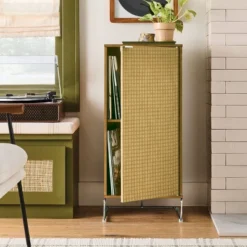 Wood And Fabric Vinyl Decorative Storage Cabinet - Hearth & Hand⢠With Magnolia