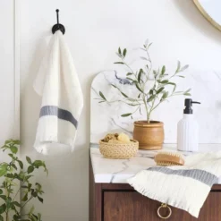 Textured Stripe Terry Bath Towel With Fringe - Hearth & Hand™ With Magnolia