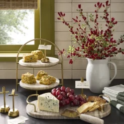 Tiered Marble And Brass Serving Stand Warm Beige - Hearth & Hand⢠With Magnolia: Farmhouse Kitchen Two-Tier Tray