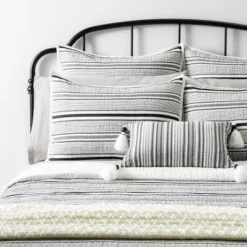 Textured Stripe Pillow Sham Dark Gray/Cream - Hearth & Hand™ With Magnolia -Modern Home Decor Shop GUEST a0f8fe96 7ab4 46c3 ad09 b2250acbb400