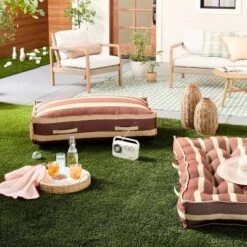 52"x24"x6" Cabana Stripe French-Style Indoor/Outdoor Floor Cushion Brown/Natural - Hearth & Hand⢠With Magnolia