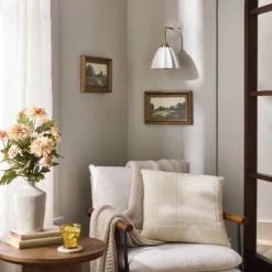 18"x18" Cross Stripe Square Throw Pillow Washed Tan - Hearth & Hand™ With Magnolia